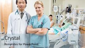  Presentation with nurse and patient - PPT theme having critical care - portrait of confident nurse background and a light blue colored foreground