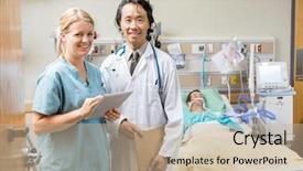  Presentation with nurse care - Audience pleasing theme consisting of critical care - portrait of happy nurse backdrop and a mint green colored foreground