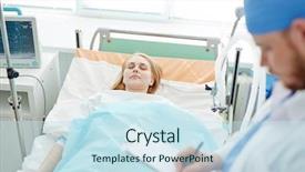  Presentation with lean operation - Slide deck consisting of critical care - unconscious woman lying in ward background and a sky blue colored foreground