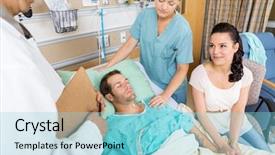  Presentation with hand hygiene in hospital - Amazing slide set having critical care - young woman looking at doctor backdrop and a light blue colored foreground