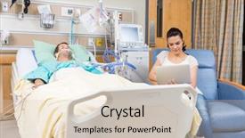  Presentation with using digital tablet - Cool new slide set with critical care - young woman using digital tablet backdrop and a soft green colored foreground