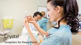  Presentation with injection preparing - Audience pleasing slide set consisting of critical health - nurse preparing injection while doctor backdrop and a lemonade colored foreground