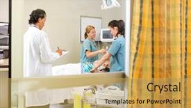  Presentation with team health - Presentation design enhanced with critical health - team of nurses and doctor background and a yellow colored foreground