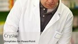  Presentation with drug pharmacy - Slide set having critical-pharmacist-looks-at-drug background and a lemonade colored foreground