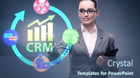  Presentation with crm - PPT theme having crm-custromer-relationship-management-concept background and a ocean colored foreground