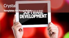  Presentation with software - PPT theme consisting of crm system - tablet pc with text software background and a tawny brown colored foreground