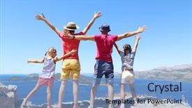  Presentation with family - Beautiful theme featuring croatia - family with two daughters travels backdrop and a light blue colored foreground