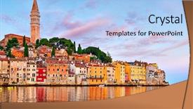  Presentation with old buildings - PPT layouts featuring croatia sunrise sky above vintage background and a light blue colored foreground
