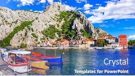  Presentation with tourism hiking - Amazing presentation design having croatia-tourism-and-landmarks-omis backdrop and a ocean colored foreground