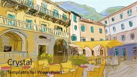  Presentation with croatia - PPT theme with croatia town street - illustration background and a gold colored foreground