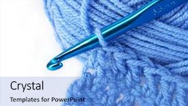  Presentation with wool - Presentation with crochet hook and wool isolated background and a light blue colored foreground