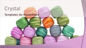  Presentation with crochet - PPT theme consisting of crochet thread of many colors on a white background background and a sky blue colored foreground