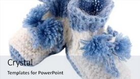  Presentation with crocheted - Presentation design consisting of crocheted booties for baby isolated on white background and a light blue colored foreground