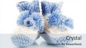 Presentation with crocheted - Amazing slide deck having crocheted booties for baby isolated on white backdrop and a light blue colored foreground
