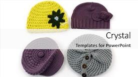  Presentation with crocheted - Theme consisting of crocheted hat on white background background and a white colored foreground