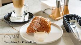  Presentation with cappuccino - Cool new slide deck with croissant-and-cappuccino backdrop and a coral colored foreground