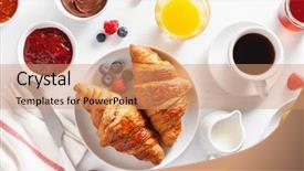  Presentation with coffee chocolate - PPT theme consisting of croissant jam chocolate spread background and a coral colored foreground