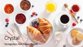  Presentation with coffee chocolate - Theme having croissant jam chocolate spread background and a coral colored foreground