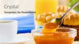  Presentation with jelly - Audience pleasing PPT theme consisting of croissants-jelly-and-cup backdrop and a yellow colored foreground