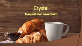  Presentation with pastries - Slide deck having croissants with cup of coffee background and a  colored foreground