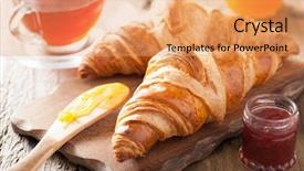  Presentation with peach jam or jelly - Colorful presentation design enhanced with croissants with jam for breakfast backdrop and a  colored foreground