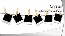  Presentation with old film - Amazing PPT layouts having crooked old film blanks hanging on a rope held by clothespins backdrop and a white colored foreground