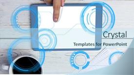  Presentation with hand touching finger digital - Presentation consisting of crop circles 3d - digital composite of finger touching background and a sky blue colored foreground