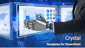  Presentation with interface - Beautiful presentation theme featuring crop circles 3d - robot business hand interacting backdrop and a ocean colored foreground