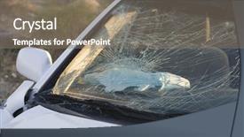  Presentation with windshield - Amazing PPT theme having crop damage - closeup of a smashed car backdrop and a violet colored foreground