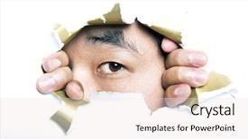  Presentation with korean - Beautiful PPT layouts featuring crop damage - young korean man looking backdrop and a sky blue colored foreground