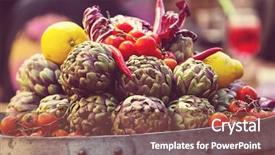 Presentation with market - Cool new slide set with crop plant purple - fresh artichokes and tomatoes backdrop and a tawny brown colored foreground