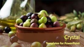  Presentation with olive tree - Amazing PPT theme having crop production - earthenware bowl full of arbequina backdrop and a tawny brown colored foreground