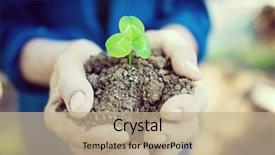  Presentation with plant ecology - Presentation design having crop protection - senior woman holding young spring background and a coral colored foreground