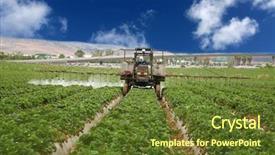  Presentation with crop - Beautiful PPT theme featuring crop sprayer busy spraying strawberry backdrop and a tawny brown colored foreground