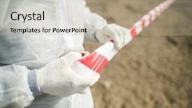  Presentation with caution - Presentation theme with crop unrecognizable volunteer pulling red background and a  colored foreground