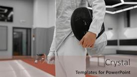  Presentation with crop - Presentation theme consisting of crop-view-of-fencer-standing background and a coral colored foreground