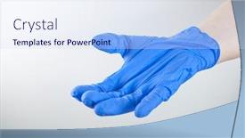  Presentation with surgical gloves - PPT theme consisting of cropped-close-up-image background and a sky blue colored foreground