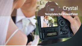  Presentation with photograph - PPT theme consisting of cropped hand of photographer holding background and a coral colored foreground