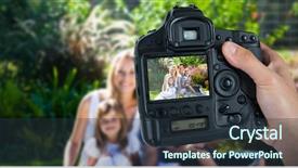  Presentation with microwave imaging image of modern - Slide deck featuring cropped hand of photographer background and a tawny brown colored foreground
