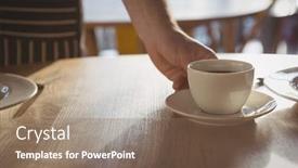  Presentation with waiter - Cool new PPT theme with cropped hand of waiter serving coffee on wooden table in cafe backdrop and a violet colored foreground