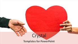  Presentation with man heart attact hand hold - Colorful presentation theme enhanced with cropped hand of woman giving backdrop and a coral colored foreground