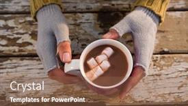  Presentation with hot chocolate - Presentation theme having cropped hand of woman having hot chocolate at wooden table background and a tawny brown colored foreground