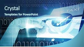  Presentation with binary blue - Colorful slides enhanced with cropped hand pointing against blue backdrop and a ocean colored foreground