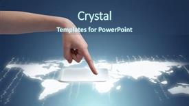  Presentation with purple and teal - Slide deck with cropped hand pointing against purple background and a  colored foreground