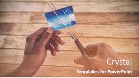  Presentation with credit card - PPT layouts with cropped-hands-of-businessman-cutting background and a coral colored foreground