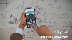  Presentation with calculator - Presentation design featuring cropped hands of businessman using background and a coral colored foreground