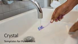  Presentation with brush - Amazing presentation design having cropped hands of woman cleaning backdrop and a  colored foreground