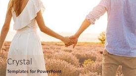  Presentation with lavender - Slides featuring cropped image from back of european couple man and woman holding hands while walking outdoor in lavender field background and a coral colored foreground