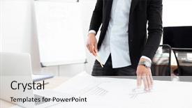  Presentation with desk - Slide deck with cropped image of a businessman background and a white colored foreground