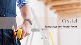  Presentation with tape measure - Cool new presentation theme with cropped image of a handyman holding yellow tape measure in his hand backdrop and a lemonade colored foreground